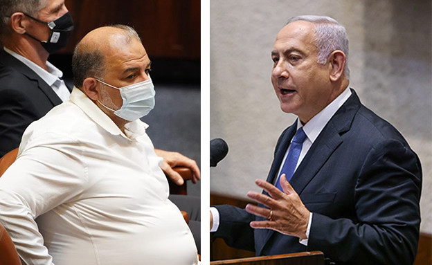 מנסור עבאס וביבי נתניהו (צילום: ערוץ כנסת)